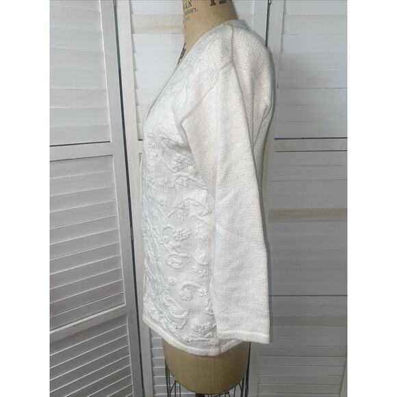 Vtg Huntington Ridge 80’s Women's Cardigan Cream Sweater Embroidered Sz Medium - Picture 6 of 8